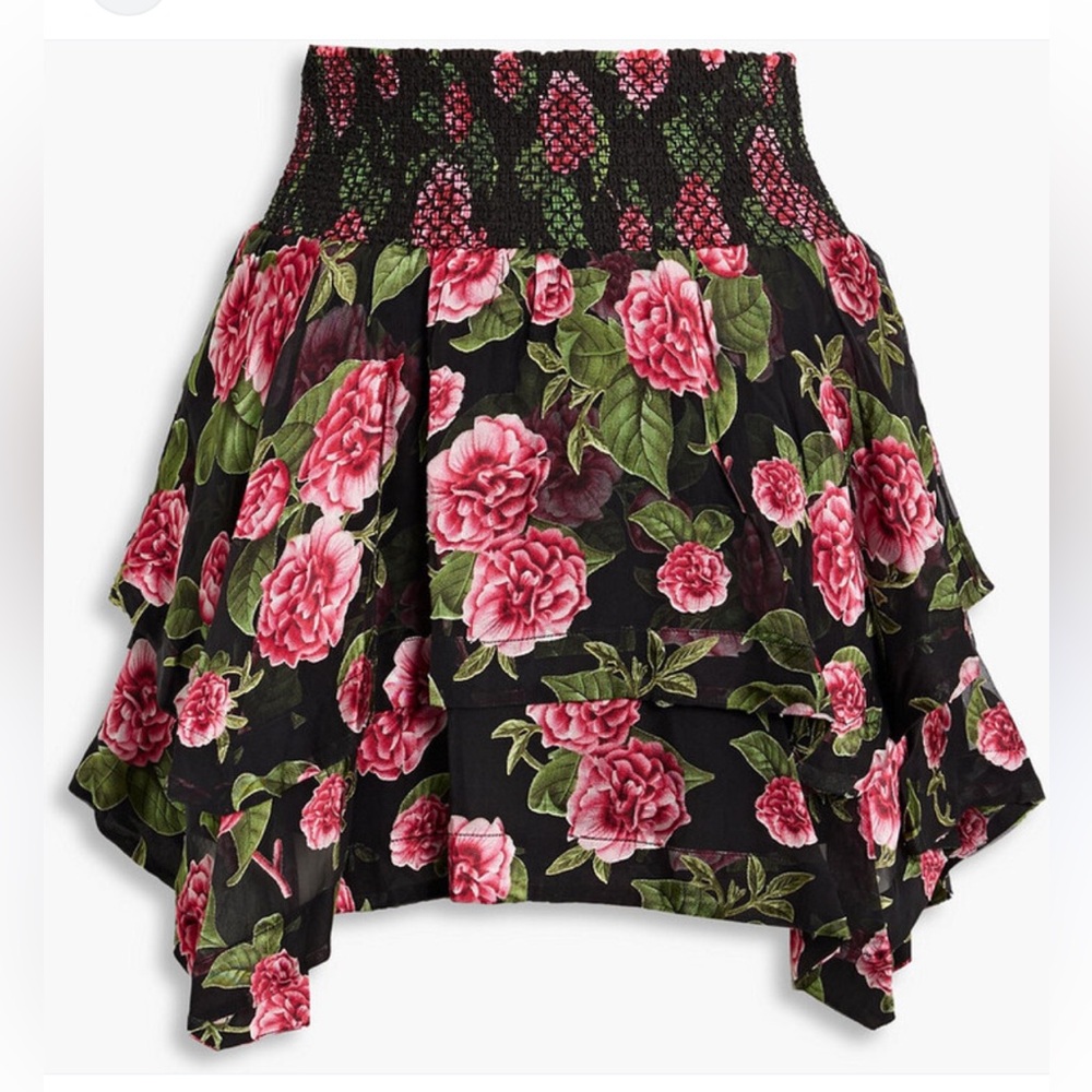 Alice + Olivia Black and Pink Floral Mini Skirt